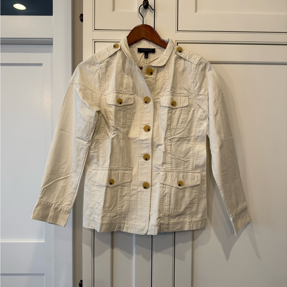 Talbots Cream Utility Jacket with Contrast Buttons